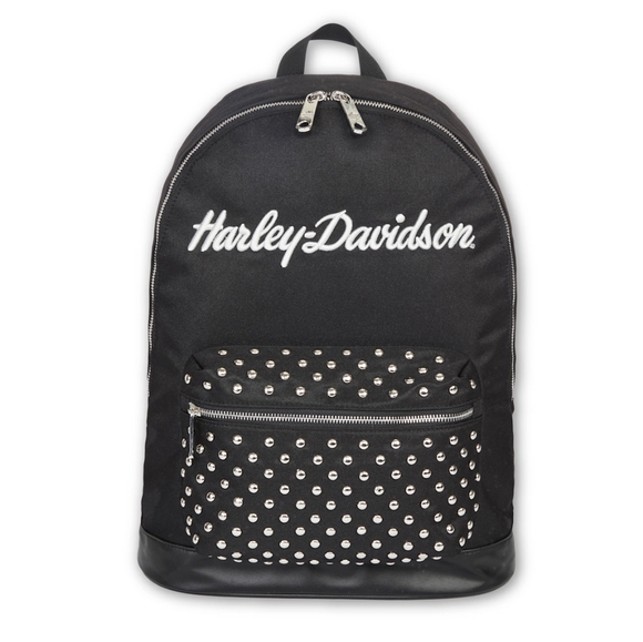 Harley-Davidson Handbags - Harley-Davidson Women's Classic Studded Backpack, 3D Embroidered Logo - Black
